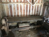 Antique Farm Workbench with Large Wood Vice and Steel Vice Attached