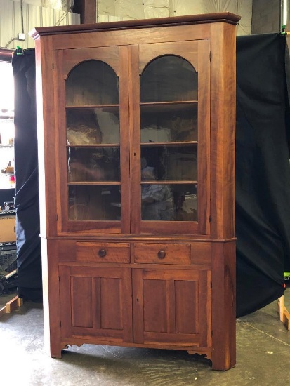 Antique 8-Pane Cherry Corner Cabinet