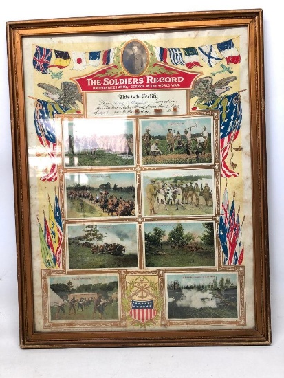 Framed WW I Print Of Soldiers Record