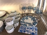 Blue & White Glasses, Plates, & Napkins