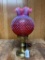 Electric Lamp W/Chimney & Fenton Cranberry Hobnail Shade