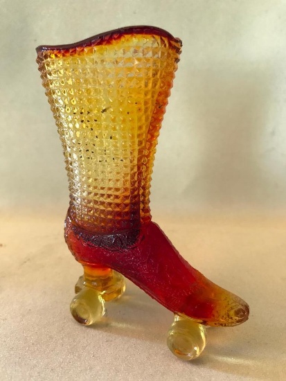 Figural Amberina Match Holder Shaped Like Roller Skates