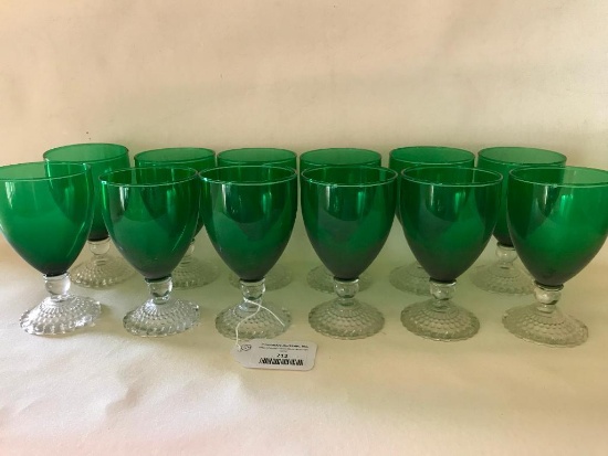 (12) Depression Era Green/Clear Water Glasses