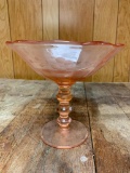 Pink Depression Etched Compote