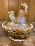 Imperial Caramel Slag Glass Rooster-On-A-Nest
