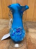 Blown Glass Vase W/Applied Flowers