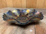 Unsigned Amethyst Carnival Glass Bowl In Peacock Pattern