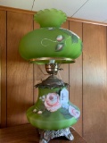 Electric Gone-With-The-Wind Lamp W/Hand Painted Base & Matching Shade