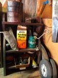 Wood Shelf of Misc Garage and Household Items On Work Bench