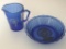 Vintage Shirley Temple Pitcher & Bowl In Cobalt Blue * Great Pictures*