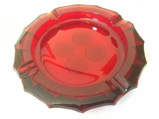 Fostoria Red Glass Frosted 4-Coin Ashtray