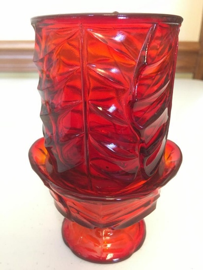 Viking Red Glass "Leaf" Fairy Lamp W/Original Label