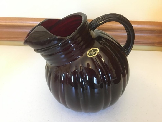Vintage "Ruby Red" Pitcher W/Ice Lip & Original Tag