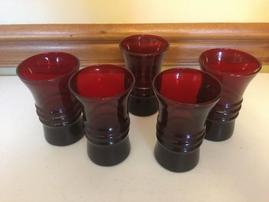 (5) Ruby Red Water Glasses-Depression Era Glassware