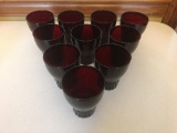 (10) Ruby Red Glasses Depression Era Glassware