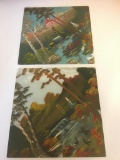 (2) Hand Painted Glass Panels