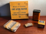 Vintage Tiny Atom Toy Motor In Box + Misc. Items