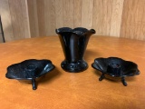 Black Milkglass Candle Holders & Vase/Frog Insert