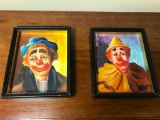 (2) Framed Clown Paintings On Canvas-Italian Artist