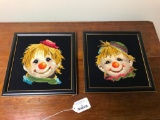 (2) Framed Clown Needlepoints