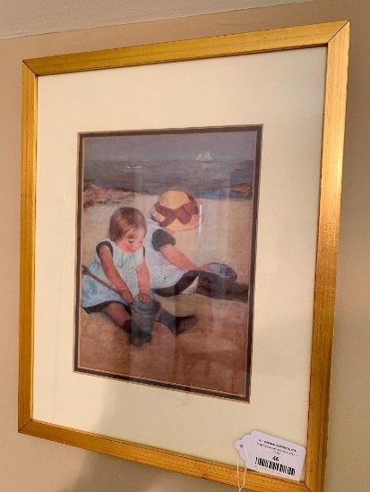 Print Of Children On Beach Is Framed & Matted