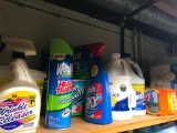 Shelf Of Cleaning Supplies & Household Liquids