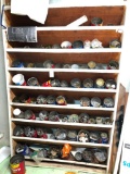 Wooden Rack Loaded W/Cans Of Nuts, Bolts, Nails, Washers, & More