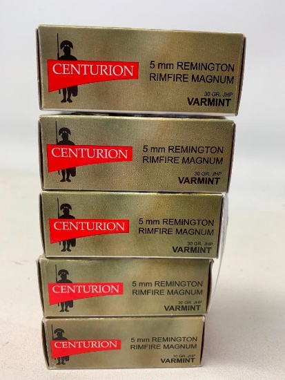 (4.5) Boxes Of Centurion 5MM Rimfire Magnum Varmit Ammo (225) Rounds