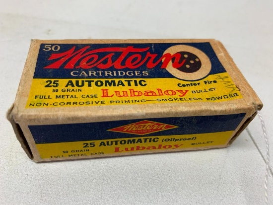 (15) Western .25 Automatic Ammo In Vintage Box