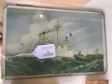 Mounted on Glass Ship Picture