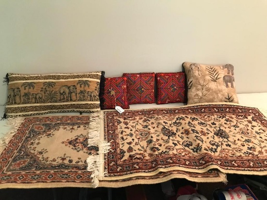 (2) Oriental Rugs From Bockrath + (3) Oriental Design Pillows