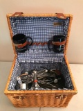 Wicker Picnic Basket W/Cooking Utensils & Flatware