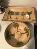 Bora Bora Serving Platter & Bowl W/Palm Tree Design