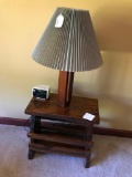 Floor Lamp W/Pine Drink Stand & Magazine Holder