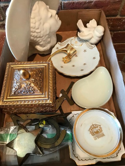 Decorative Lot of Porcelain Items, Wood Box and More