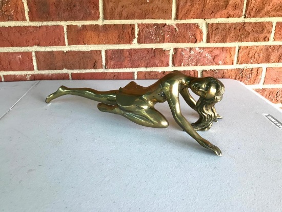 Brass Sculpture of Woman Posing, 16 Inches Long