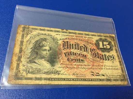 15C Denomination, US Fractional Paper Currency Bank Note