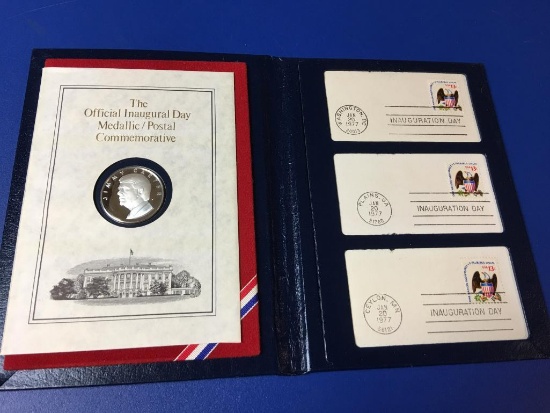 1977 Inaugural Day Medallic/Postal Commemorative Medal and Stamps, .999 Fine Silver Proof