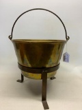 Antique Brass Bucket In Brass Frame