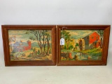 (2) Vintage Framed Paint By Number Paintings