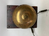 Brass Fire House Bell On Oak Board