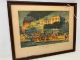Framed Print W/Period Firemen & Equipment