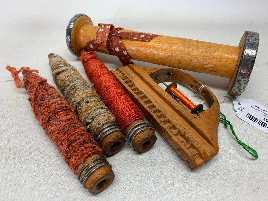 Antique Weaving Tools: Shuttle & Bobbins