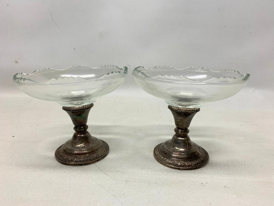 (2) Glass Candy Compote W/Sterling Base