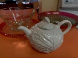 Vintage Glass Serving Trays & Bowl + Porcelain Teapot