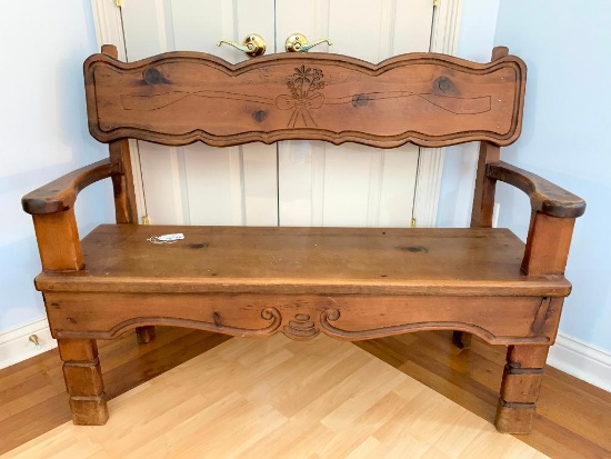 Wooden Pine Bench W/Arms