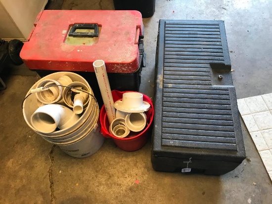 Two Plastic Tool Boxes and Plumbing Supplies!