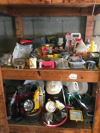 Two Shelves of Nuts, Bolts, Screws, Lights, Sprays, Caulk and More!!