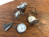 Two Pocket Watches and Dansk Chrome Figures