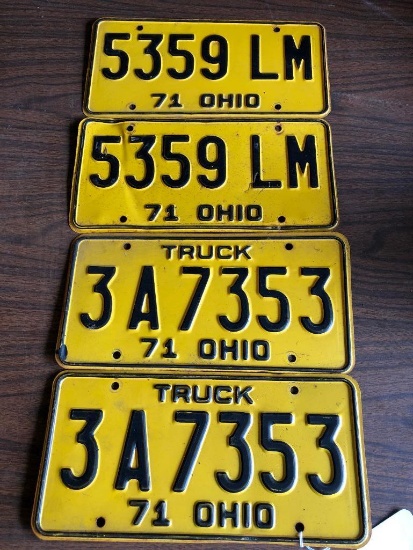 License Plates: (2) Pair Of 1971 Ohio Plates